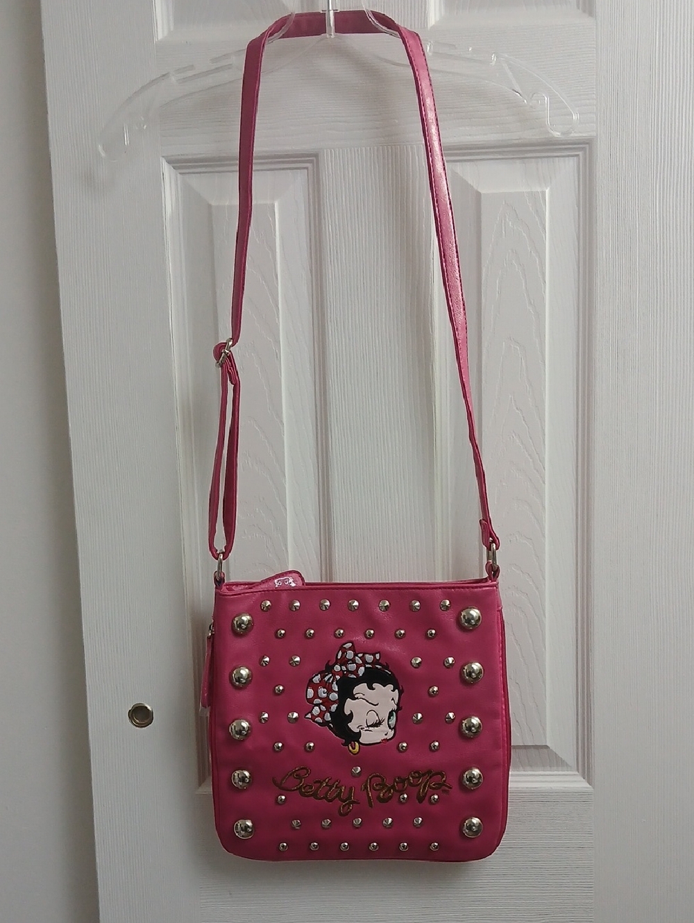 Betty Boop Hot Pink Studded Crossbody Bag with Character Art